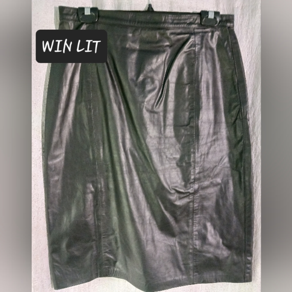 WINLET Genuine leather midi skirt womens size 12 or a large